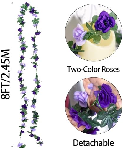 BSMYBO Artificial Purple Rose Flower Garlands 10 PCS 82 FT for Backdrop - Image 3