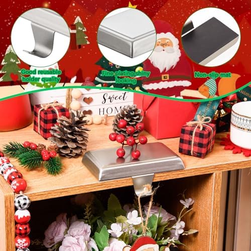 6 Pack Christmas Stocking Holders Ornament Hooks Mantel Weighted Stocking Hangers Metal Hanging Hooks Heavy Duty Stocking Holders Bases for Mantel Fireplace Party Decoration (Silver, 6) - Image 5