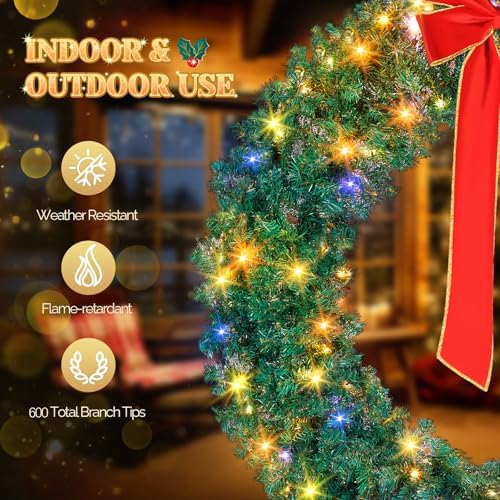 VINGLI 60 Inch Christmas Wreath Dual Color Fence, Party Decor, Plug-in LED - Image 4
