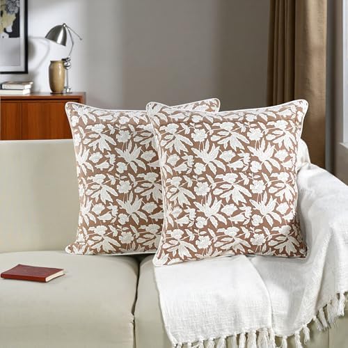 Ridhi Block Print Oak Brown Cotton Pillow Cover 24" x 24" (Set of 2) - Image 5