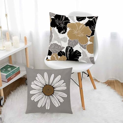 Brown Black Throw Pillow Covers 20x20 Set of 6, Neutral Floral Home Decor - Image 2