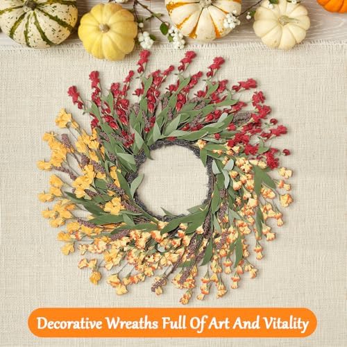 24 inch Fall Wreaths for Front Door Outside Autumn Wreath Fall Door Wreath Fall Decorations for Home Window Wall Porch Farmhouse Wedding Thanksgiving Harvest Halloween Outdoor Indoors Wall Home Decor - Image 3