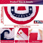 3 x 6 Ft Bunting Flags, Large Patriotic USA Pleated Fan Flags, 4th of July Decorations Bunting Banner Half Fan Flag for Independence Day Memorial Day 250th Anniversary Outdoor Home Door Yard Decor (Set of 4) - Image 2