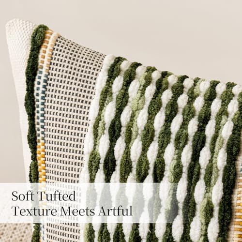 ANRODUO Boho Decorative Pillow Covers Olive Green Stripe 20x20 Pack of 2 - Image 6