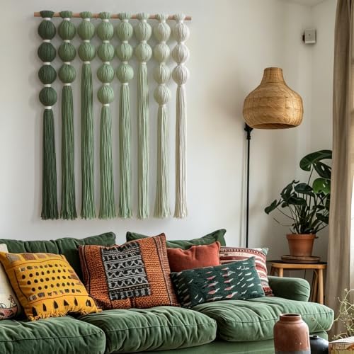 IOWER Macrame Wall Hanging Green Boho Fiber Art Wall Decor 27" W*31" L - Image 2