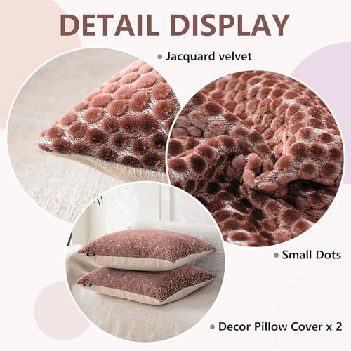 FIFU 22x22 Inch Throw Pillow Covers Set of 2, Jacquard Velvet, Dusty Rose - Image 5