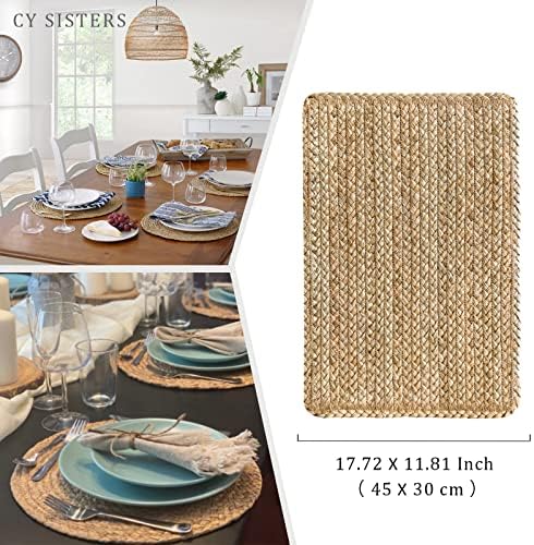 Woven Placemats Set of 6 Rattan Placemats Rectangle Natural Placemats Wicker Heavy Braided Straw Placemat Farmhouse Square Plates Place mats for Indoor/Outdoor Patio Table 17.7'' X 11.8'' - Image 4