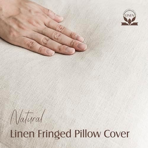 Foindtower Decorative Linen Fringe Throw Pillow Covers 26×26 Inch,Beige - Image 2