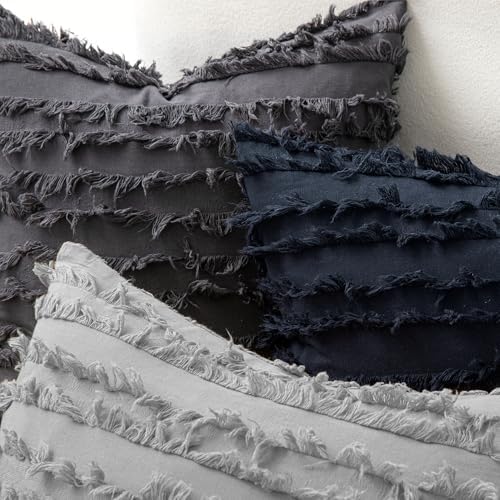 MIULEE Boho Linen Striped Euro Throw Pillow Covers 22x22, Navy Blue - Image 2