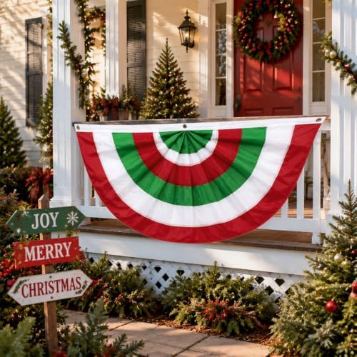 4Pack 2x4ft Christmas Bunting Flags Red White Green Pleated Fan Flag Bunting for Xmas Holiday Outside Garden Porch Decor - Image 2