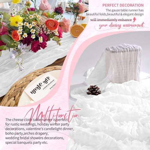 30 Pack Cheesecloth Table Runner 10FT White Table Runner Boho Gauze Cheese Cloth Table Runners Long Rustic Sheer Table Decorations for Wedding Party Baby Bridal Shower Birthday Holiday Home - Image 6