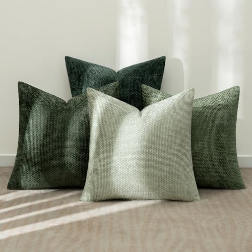 MIULEE Decorative Chenille Euro Pillow Covers Forest Green 22x22 Pack of 4 - Image 3