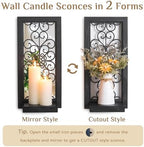 Black Gothic Wall Candle Sconces Set of 2 with Real Glass Mirror - Image 2