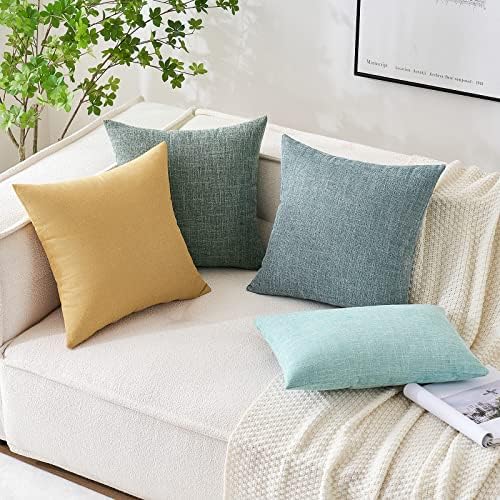 MIULEE Pack of 2 Decorative Linen Burlap Coastal Pillow Covers Farmhouse Boho Accent Pillowcases for Sofa Car Couch Bedroom Living Room Decor 20x20 Inch Teal - Image 5
