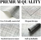 Placemats Set of 12 Vinyl/Plastic Woven Place Mats for Kitchen Table Indoor/Outdoor Washable Placemat Wipeable Dining Table Mats (Grey,12) - Image 2