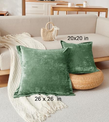 Luxurious Velvet Euro Shams Decorative Throw Pillow Covers 26x26 Set of 2 Solid Square Euro Pillow Shams for Sofa Couch Bedroom, Green - Image 5