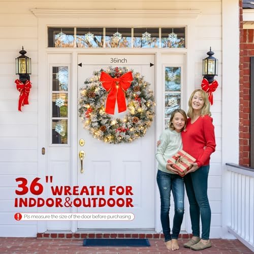 VINGLI 36" Artificial Pre Lit Christmas Wreath with 100 LED Lights - Image 6