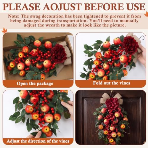Shihanee 2 Pack 22.5 in Fall Teardrop Swags Autumn Front Door Decor - Image 6