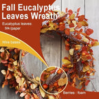 20 Inch Fall Wreath for Front Door Autumn Decor with Orange Eucalyptus Leaves Rustic Thanksgiving Harvest Wreaths Indoor Outdoor Hanging Home Decor - Image 2