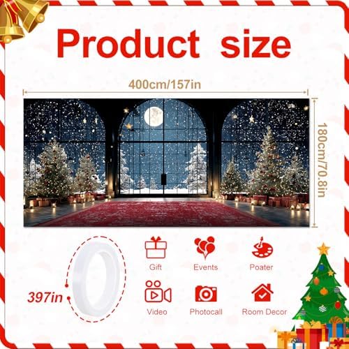 Christmas Night Window Scene Garage Door Banner – Festive Indoor View with Moonlight, Trees & Gifts for Holiday Outdoor Decor - Image 2
