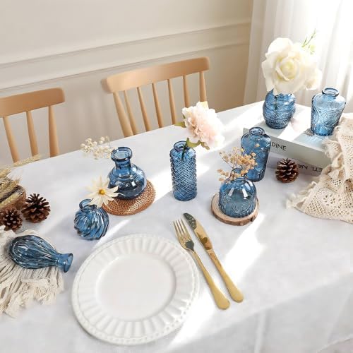 Blue Bud Vases in Bulk 24, Vintage Small Vases for Flowers, Mini Glass Vase for Centerpieces, Wedding Table Decoration, Party Event, Decorative Vase Set for Home Decor, Baby Shower, Office - Image 2
