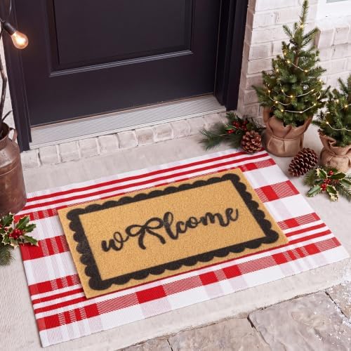 2pcs Christmas Welcome Mat for Front Door Layered Buffalo Plaid Outdoor Rug - Image 6