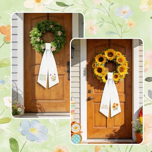 12 Pcs Seasonal Wreath Sash for Front Door Embroidery Ribbon Sash Christmas Fall Gift Holiday for Yard Porch Doorway Decor Indoor Outdoor - Image 5