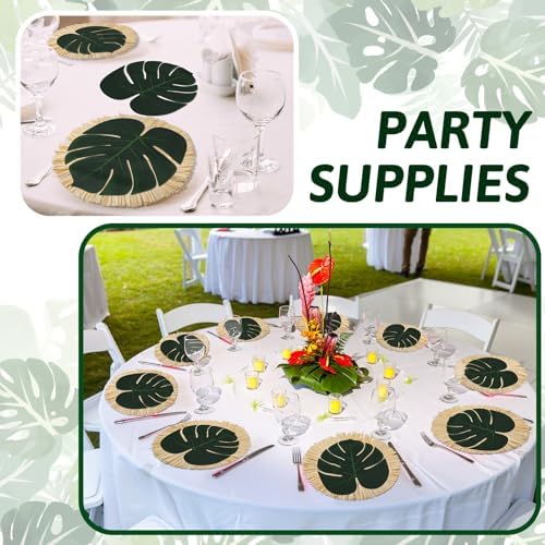 72pcs Luau Placemats and Palm Placemat, Round Luau Fringe Place Mats Tropical Palm Leaf Place Mats Bulk Summer Hawaiian Plate Chargers Table Placemats Tropical Party Supplies - Image 5