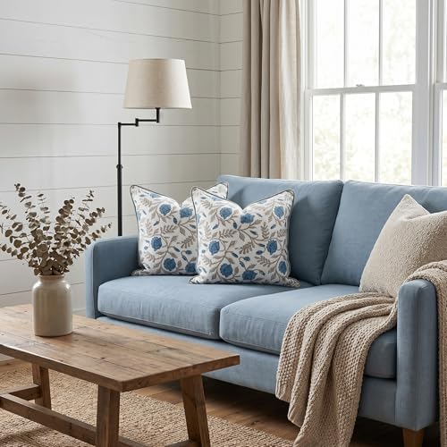 Floral Pillow Covers Cornflower Blue Set of 2 Pillow Covers 18x18 inches Farmhouse Style Pillow Covers for Couch Bed Bedroom Living Throw Pillow Covers Boho Decorative Pillow for Spring - Image 6
