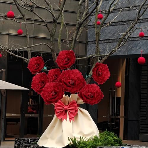 Set of 3 - Giant Red Velvet Rose Large Handcrafted Artificial Flower Props for Wedding, Home, Party, Event, Backdrop Decoration for Anniversary Birthday Valentine's Day (Red - Rose Heads Only) - Image 3