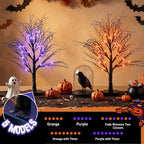 2 Pack Halloween Tree, Vanthylit Black Tree with Orange Purple Bi-Color Led Lights 6 Functions, USB & Battery Operated Lighted Willow Branch for Indoor Halloween Decorations (22 inch,24 LED) - Image 2