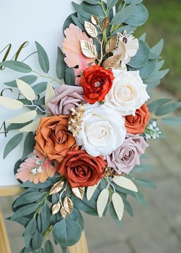 Artificial Burnt Orange Wedding Arch Flower Floral Swags Set of 2 - Image 6