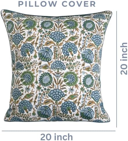 Ridhi Block Print Asparagus Green Pillow Cover 20" x 20" (Pack of 2) Decorative Couch Pillows for Living Room, Farmhouse Chic Boho Cute Outdoor Pillows Covers Gifts for Spring, Mother's Day - Image 4