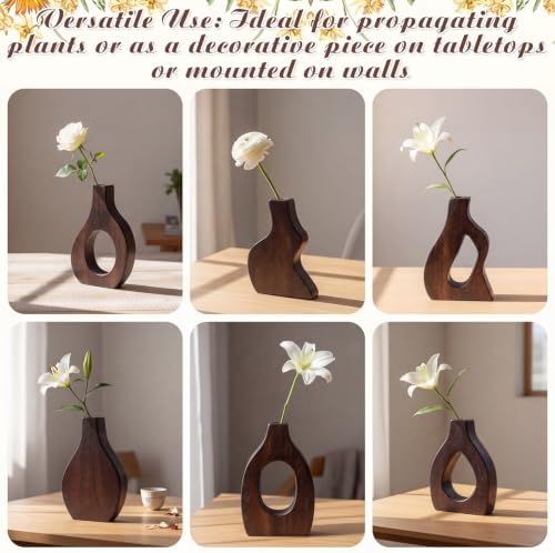 Blulu Set of 12 Small Wooden Vases Bulk for Centerpiece Mini Acacia Wood Vase for Faux Flowers Housewarming Gift Boho Minimalist Home Decor for Kitchen Table Living Room (Brown) - Image 6