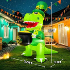 KOOY 5 FT St Patricks Inflatable Dinosaur Hold Gold Pot Outdoor Decor with Shamrock Hat, Saint Patricks Blow Up Inflatable Irish Decorations for Yard Holiday Party Blow Up Yard Decorations - Image 5