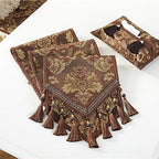 vctops Vintage Luxury Jacquard Damask Floral Table Runners Tea Table Decoration with Multi-Tassels 13"x69" Coffee - Image 2