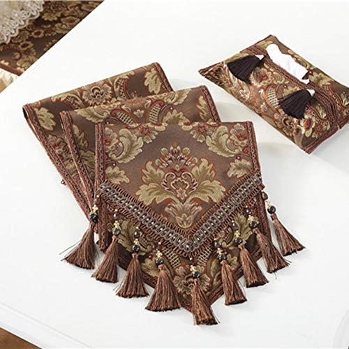 vctops Vintage Luxury Jacquard Damask Floral Table Runners Tea Table Decoration with Multi-Tassels 13"x69" Coffee - Image 2