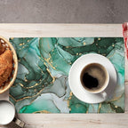 Abstract Marble Placemats, Blue Green Marble Decor Durable PVC Woven Kitchen, Party, Indoor Outdoor Set of 6, 12x18 Inches - Image 3