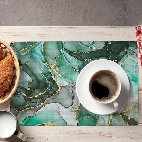 Abstract Marble Placemats, Blue Green Marble Decor Durable PVC Woven Kitchen, Party, Indoor Outdoor Set of 6, 12x18 Inches - Image 3