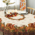 Thanksgiving Turkey Tablecloth Vintage Fall Pumpkin Table Cloth for Kitchen Decoration - 60" X 102" Oval - Image 4