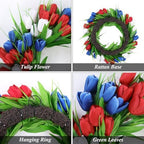 U'Artlines 20 Inch Tulip Patriotic Wreath for Front Door, Red White Blue - Image 4