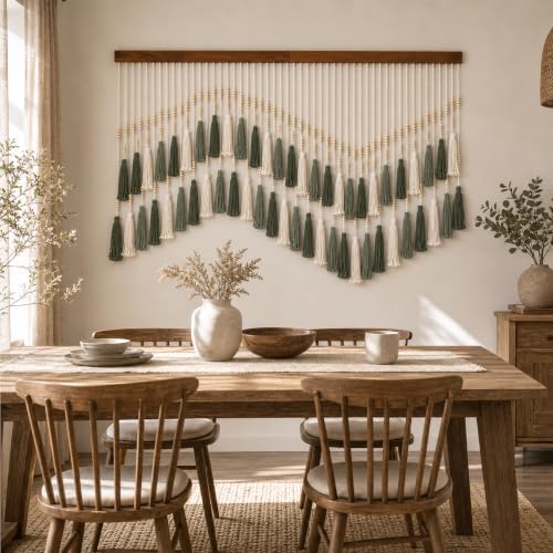 Large Boho Macrame Wall Hanging 59×37", Farmhouse Hanging Green & White - Image 2