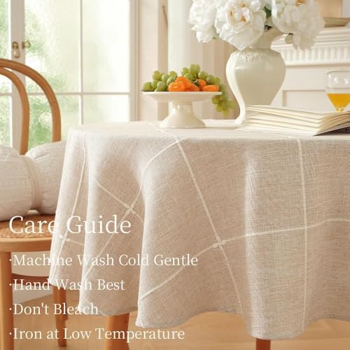 Zobesta Linen Table Cloth Round 70 Inch Plaid Browm Round Tablecloth 70 in - Image 4