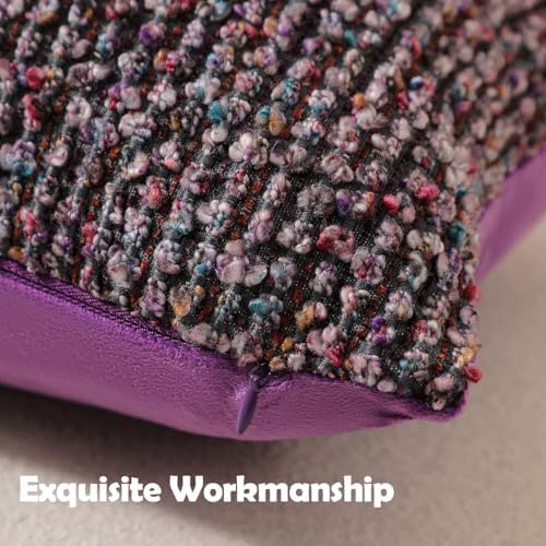 DEZENE Striped Throw Pillow Covers 18x18 Set of 2 Colorful PurpleTextured Boucle Chic Morden Boho Accent Farmhouse Square Decorative Couch Pillow Covers for Home Decor Bed Sofa Living Room - Image 3