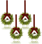 4Pcs Mini Christmas Cedar Wreath, 12 Inch Small Wreaths for Kitchen Cabinets, with Deep Red Bow Vintage Bells Pine and Cypress Leaves for Fireplace Window Farmhouse Indoor Home Decorations by JUSTOTRY