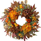 HipTree 24 Inch Fall Wreath for Front Door with Hydrangea&Velvet Pumpkin by HipTree