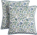 Ridhi Block Print Columbia Blue Pillow Cover 18" x 18" (Pack of 2) Decorative Couch Pillows for Living Room, Chic Boho Cute Outdoor Pillows Covers Gifts for Spring, Easter and Valentine by Ridhi