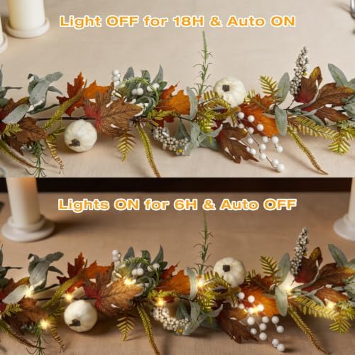Fall Garland with Lights for Mantel, 6FT Realistic Fall Decor - Image 6