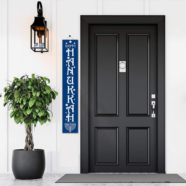 FemiaD Tall Outdoor Happy Hanukkah Sign for Front Door,Wooden Tall Welcome Sign For Front Porch,Farmhouse Happy Hanukkah Porch Sign Wood Vertical Decor for Jewish Chanukah Party Decor 8x63inch - Image 6