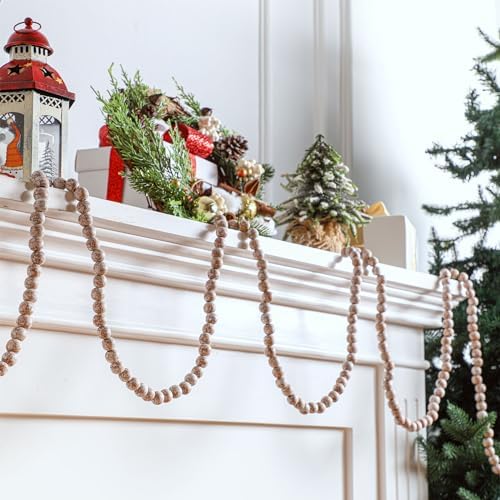 Fairysandy 39.3 ft Frosted Wooden Bead Garland Christmas Farmhouse Decor - Image 5